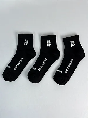 Kit 3 Meias Runner de Poliamida - Preto/Branco (Cano Médio)