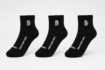 Kit 3 Meias Runner de Poliamida - Preto/Branco (Cano Médio)