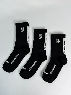 Kit 3 Meias Runner de Poliamida - Preto/Branco (Cano Longo)