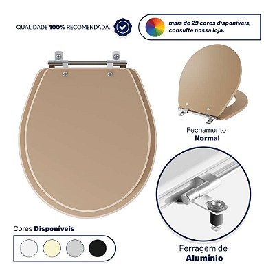 Assento Sanitário Poliester Ravena Bege Castor para vaso Deca