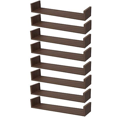 Kit 8 Prateleiras U 50 x 25cm Nogal Suporte Invisível