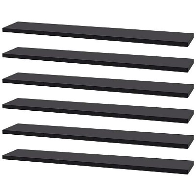 Kit 6 Prateleiras 70 x 20cm Preta Suporte Invisível