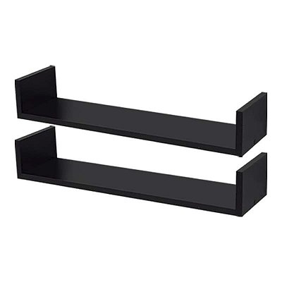 Kit 2 Prateleiras U 100 x 25cm Preta Suporte Invisível