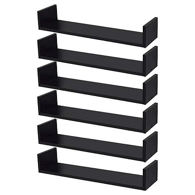 Kit 6 Prateleiras U 60 x 10cm Preta Suporte Invisível