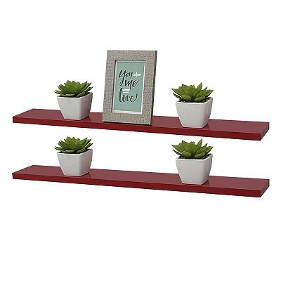 Kit 2 Prateleiras 60 x 15cm Vermelha Suporte Invisível