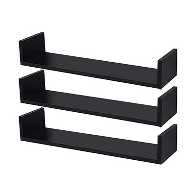 Kit 3 Prateleiras U 100 x 10cm Preta Suporte Invisível