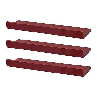 Kit 3 Prateleiras Porta Quadros 100 x 10cm Vermelha Suporte Invisível