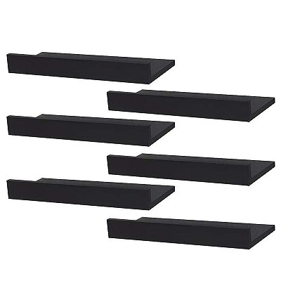 Kit 6 Prateleiras Porta Quadros 50 x 10cm Preta Suporte Invisível