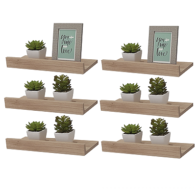 Kit 6 Prateleiras Porta Quadros 50 x 15cm Carvalho Suporte Invisível