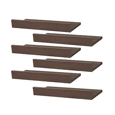 Kit 6 Prateleiras Porta Quadros 50 x 15cm Nogal Suporte Invisível