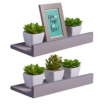 Kit 2 Prateleiras Porta Quadros 30 x 15cm Cinza Claro Suporte Invisível