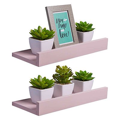 Kit 2 Prateleiras Porta Quadros 30 x 15cm Rosa Claro Suporte Invisível