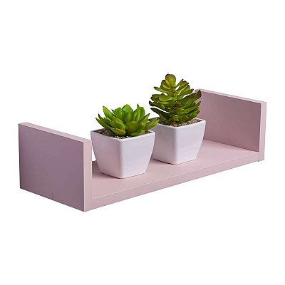 Prateleira U 40 x 20cm Rosa Claro Suporte Invisível