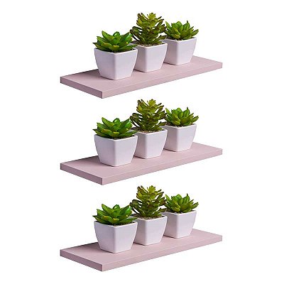 Kit 3 Prateleiras 40 x 20cm Rosa Claro Suporte Invisível