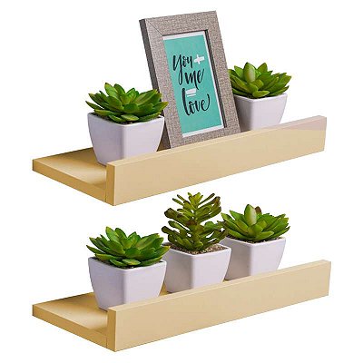 Kit 2 Prateleiras Porta Quadros 40 x 10cm Bege Claro Suporte Invisível