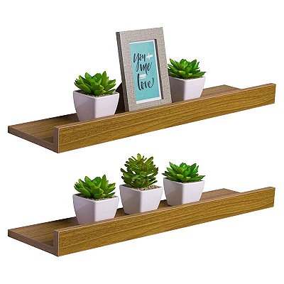 Kit 2 Prateleiras Porta Quadros 100 x 10cm Freijó Suporte Invisível