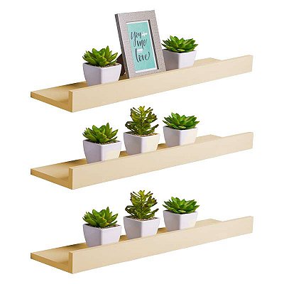 Kit 3 Prateleiras Porta Quadros 100 x 15cm Bege Claro Suporte Invisível