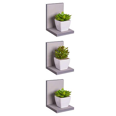 Kit 3 Prateleiras Buzios 15 X 12cm Cinza Claro
