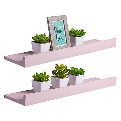 Kit 2 Prateleiras Porta Quadros 60 x 15cm Rosa Claro Suporte Invisível