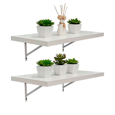 Kit 2 Prateleiras 40 x 20cm Branco Espessura 25mm Mão Francesa