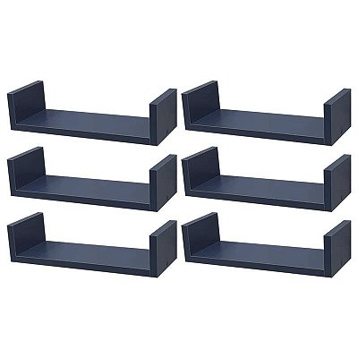 Kit 6 Prateleiras U 40 x 20cm azul Suporte Invisível