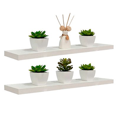 Kit 2 Prateleiras 80 x 15cm Branco Espessura 25mm Suporte Invisível