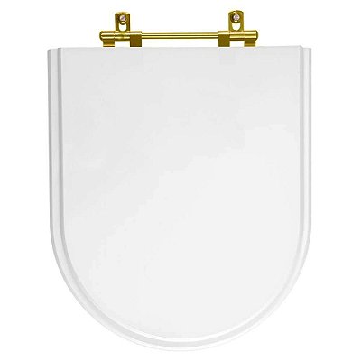 Tampa de Vaso Poliester Carrara Branco para bacia Deca Com Ferragem Dourada