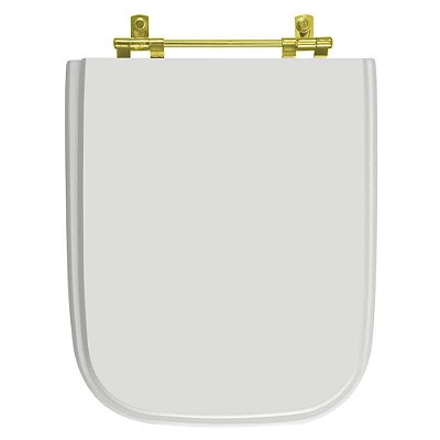 Tampa de Vaso Poliester Tivoli Branco para bacia Ideal Standard Com Ferragem Dourada