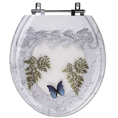 Tampa de Vaso Poliéster Decorada Borboleta Azul Avalon Branco para louça Ideal Standard