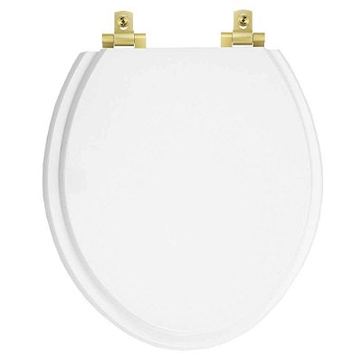 Tampa de Vaso MDF Com Amortecedor Oval Branco para Todas as Marcas com Ferragem Dourada