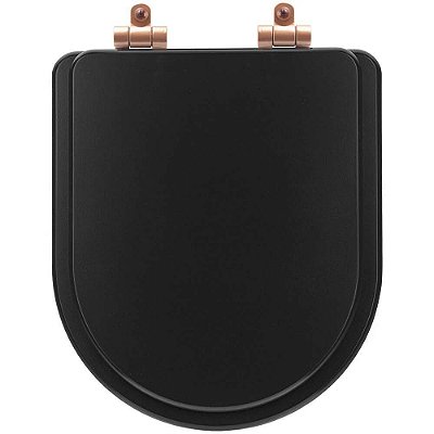 Tampa de Vaso Poliéster Com Amortecedor Smart Onix (Preto Fosco) para Bacia Celite com Ferragem Rose Gold