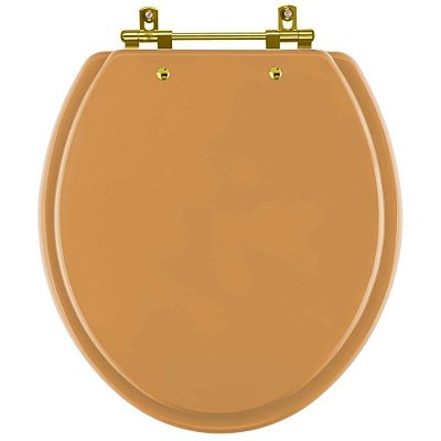 Assento Sanitário Convencional Oval Amarelo Terra para vaso Celite com Ferragem Dourada