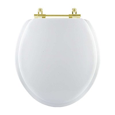 Assento Sanitario Almofadado Convencional Oval Universal Branco com Ferragem Dourada