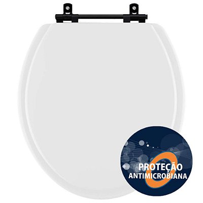 Assento Sanitario Antimicrobiano Convencional Oval Universal Branco com Ferragem Preta