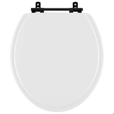 Assento Sanitario Poliéster Convencional Universal Oval Branco com Ferragem Preta