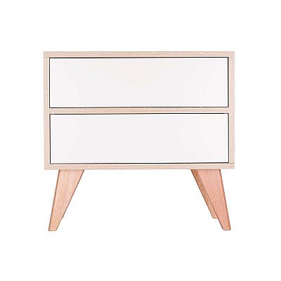 Mesa de Cabeceira Retrô com Portas Bréscia Carvalho e Branco