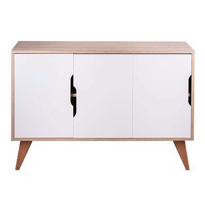 Balcão Buffet Retrô com 3 Portas Carvalho e Branco