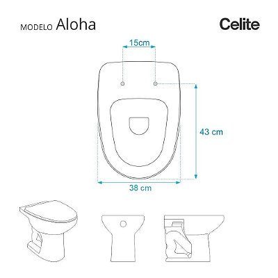 Tampa de Vaso Acrilico Transparente Aloha para bacia Celite 6lpf