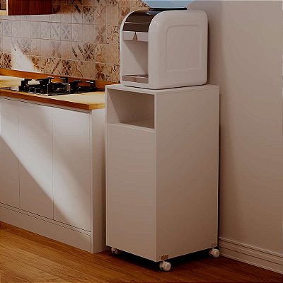 Aparador Branco Esconde Botijão De Gás Com Rodízios