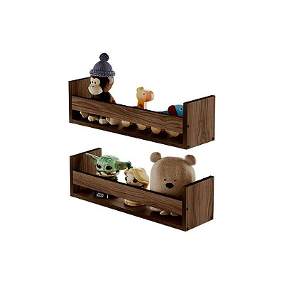 Kit 2 Prateleiras Porta Brinquedos Nogal 50 x 12cm Suporte Invisivel