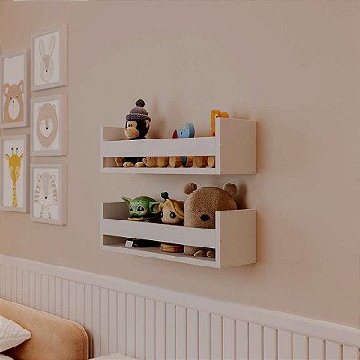Kit 2 Prateleiras Porta Brinquedos Branca 60 x 12cm Suporte Invisivel