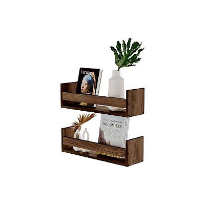 Kit 2 Prateleiras Porta Objetos Nogal 70 x 12cm Suporte Invisivel