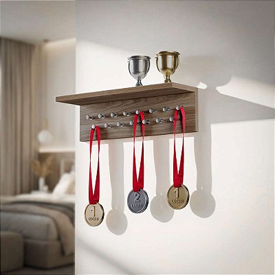 Porta Medalhas Freijó 45cm com Suporte para Troféus