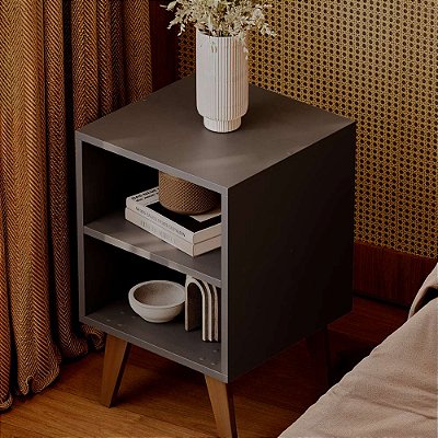 Mesa De Cabeceira Chennai Pé Plástico 30x35cm Preta Quarto