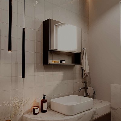 Armário para Banheiro com Espelho Duplo Preto 55cm