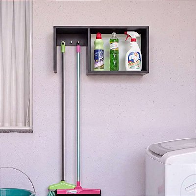Armário Aéreo para Lavanderia MDP 15mm com Nicho Organizador Preto