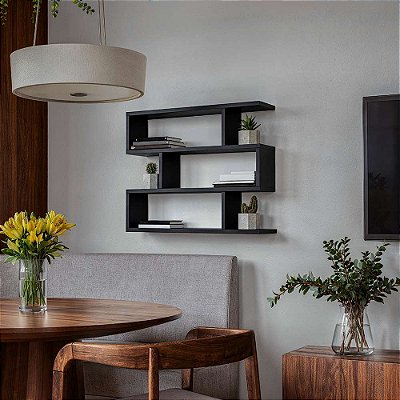 Nicho de Parede Decorativo Preto Zig para Sala Quarto Hall