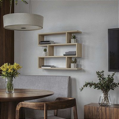 Nicho de Parede Decorativo Carvalho Zig para Sala Quarto Hall
