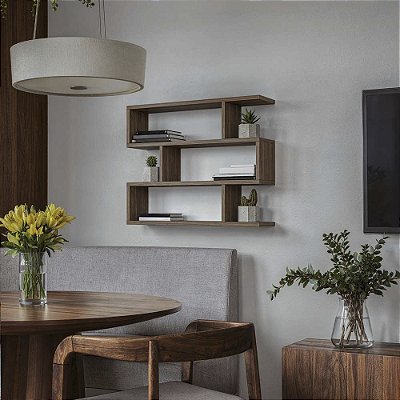 Nicho de Parede Decorativo Nogal Zig para Sala Quarto Hall