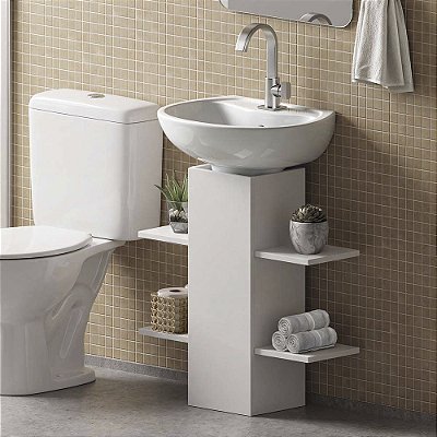 Coluna Multiuso para Banheiro com Nichos Decorativos Branco